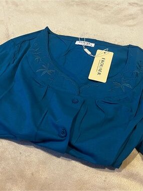 Women's Nightshirt Short Sleeve Button Down Nightgown  PJ Dress, Med